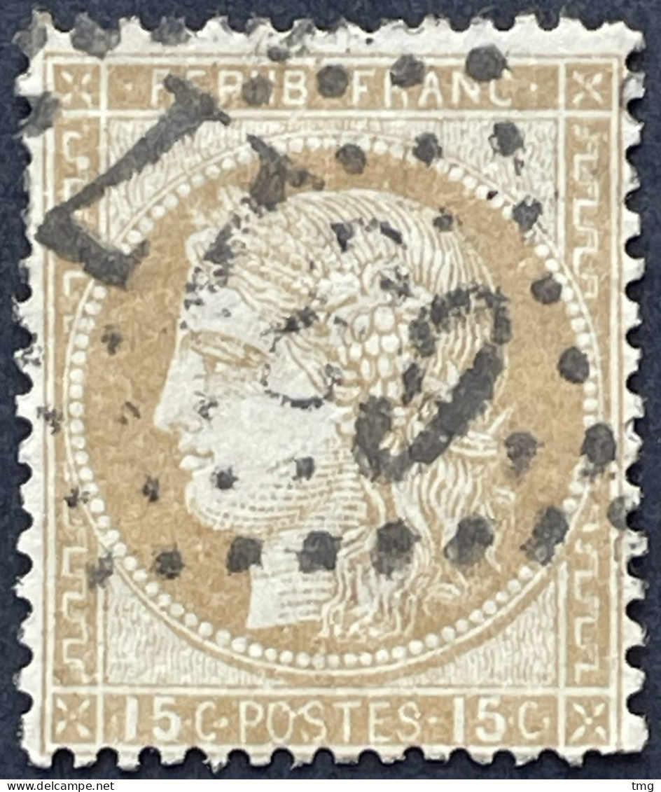 YT 55 LGC 6317 Lyon-lès-Brotteaux Rhone (68) Indice 2, 1871-75 15c Bistre Cérès (gros Chiffres) France – Amscol3 - 1871-1875 Ceres