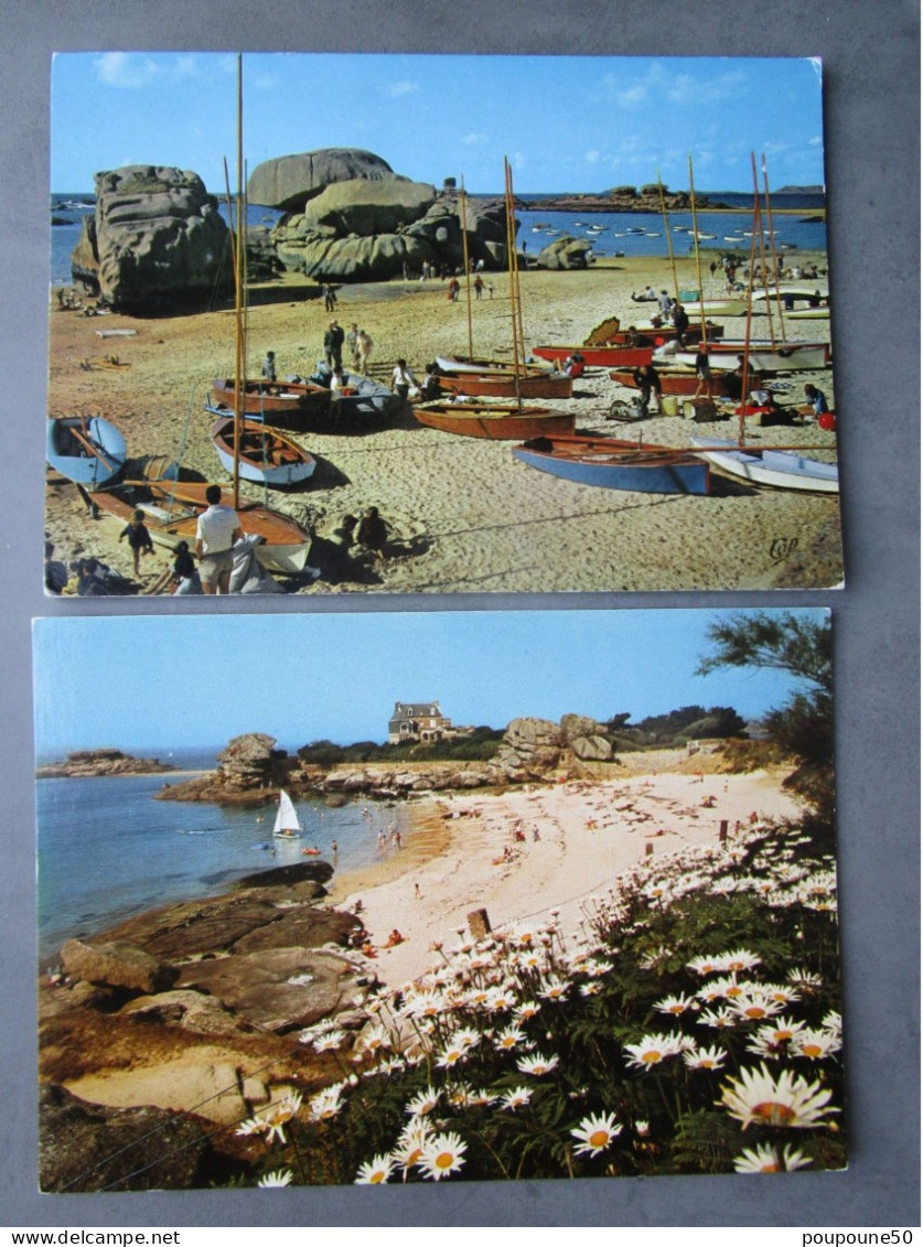 CP 22 Côtes Du Nord TREGASTEL - Lot De 2 Cartes Postales -  La Plage Pitet - La Plage Et L'école De Voile - Trégastel