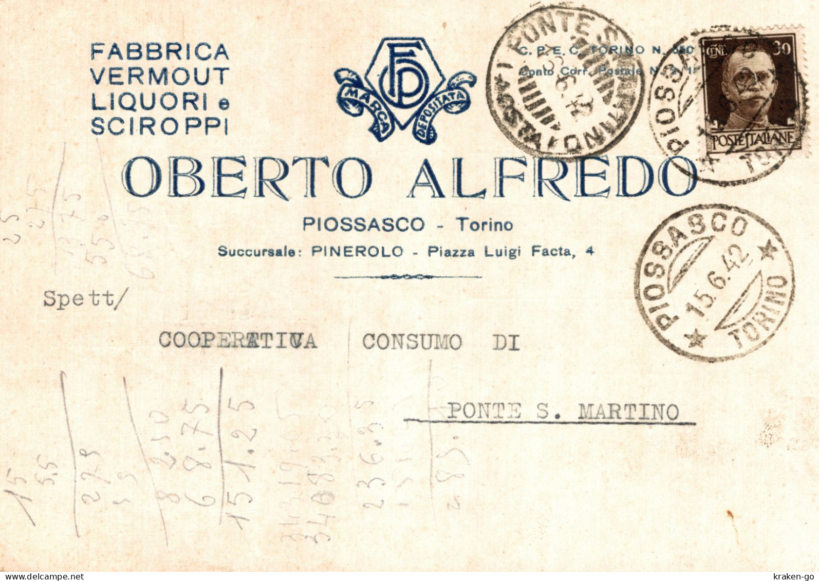 PIOSSASCO, Torino - Fabbrica Vermouth E Liquori Di A. OBERTO - Commerciale - VG - #053 - Other & Unclassified