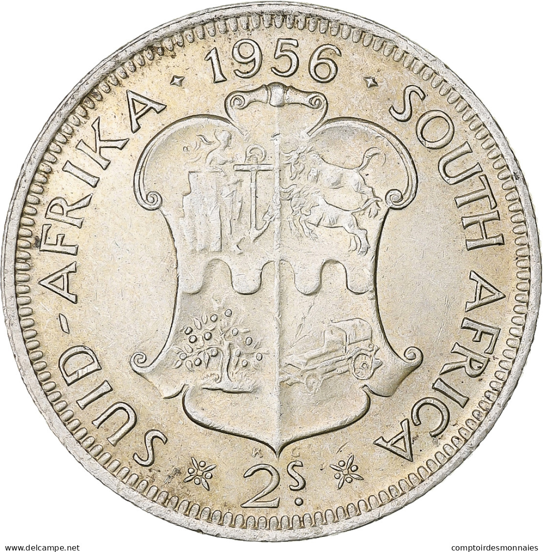 Afrique Du Sud, Elizabeth II, 2 Shillings, 1956, Pretoria, Argent, TTB, KM:50 - Sud Africa