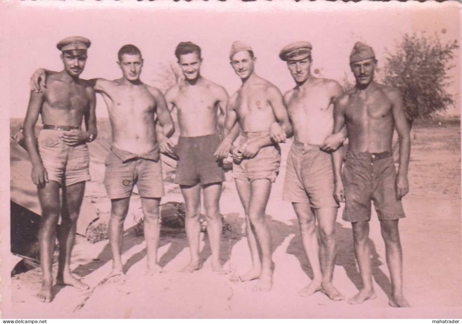 Old Real Original Photo - 6 Naked Young Men Posing - 1946 - Ca. 8.5x6 Cm - Anonymous Persons