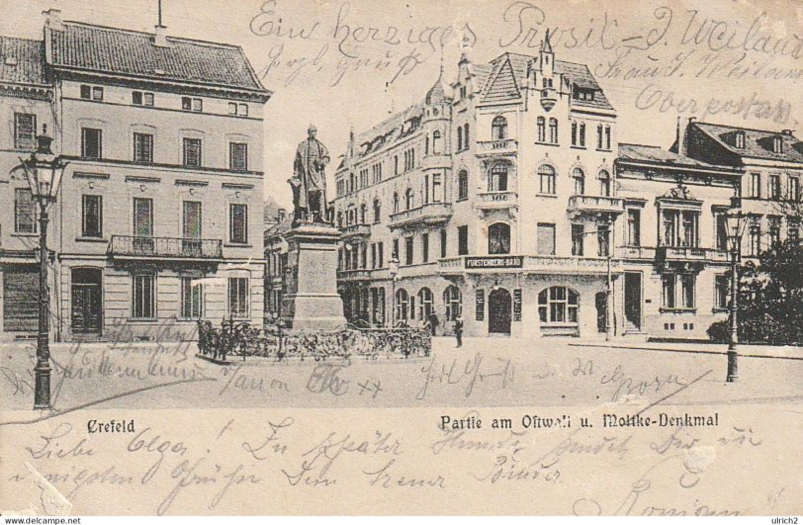 AK Crefeld - Partie Am Ostwall U. Moltke-Denkmal - Fürstenberg-Bräu - 1904 (69520) - Krefeld