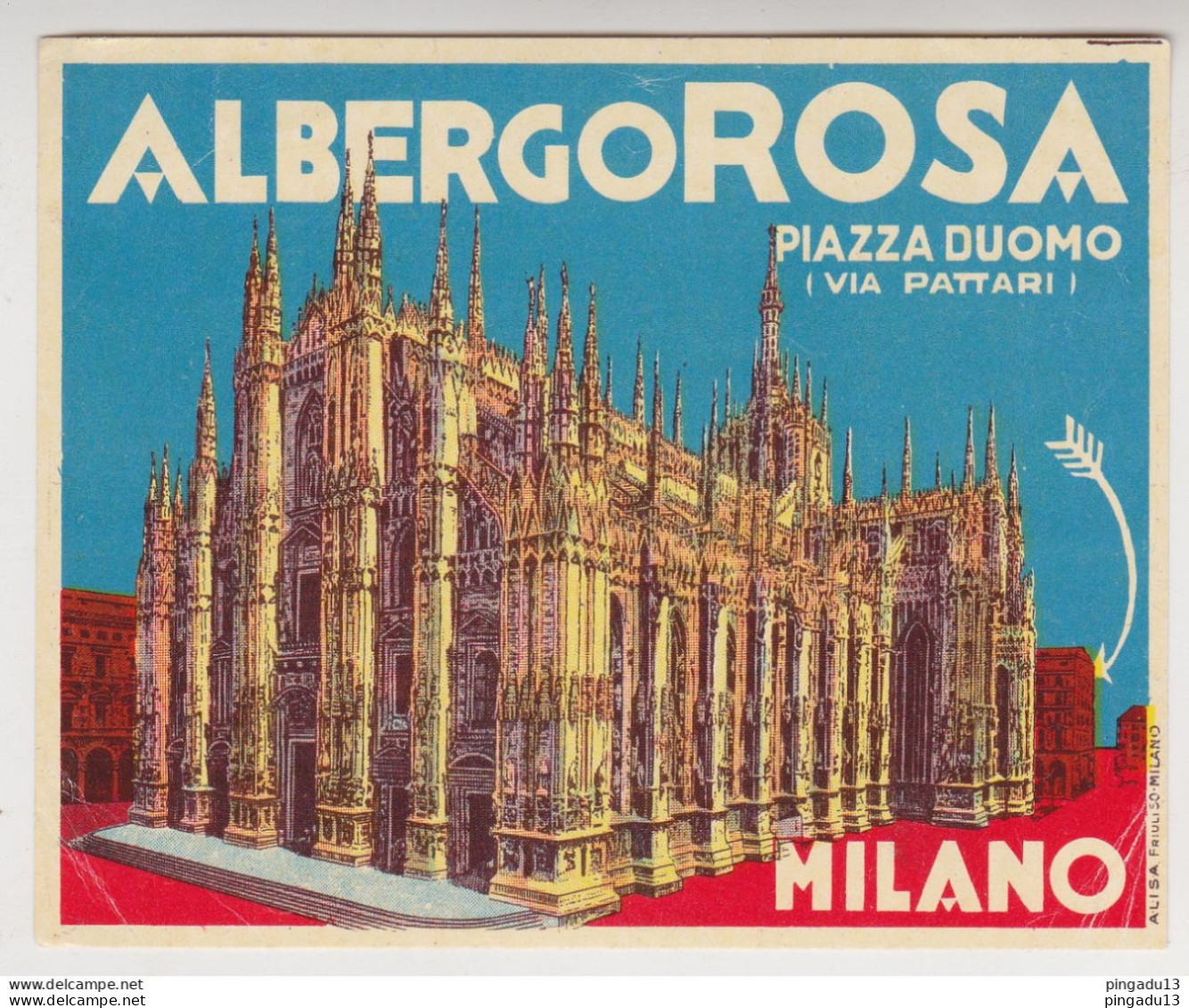 Fixe Albergo Rosa Piazza Duomo Milano Italia - Etiquettes D'hotels