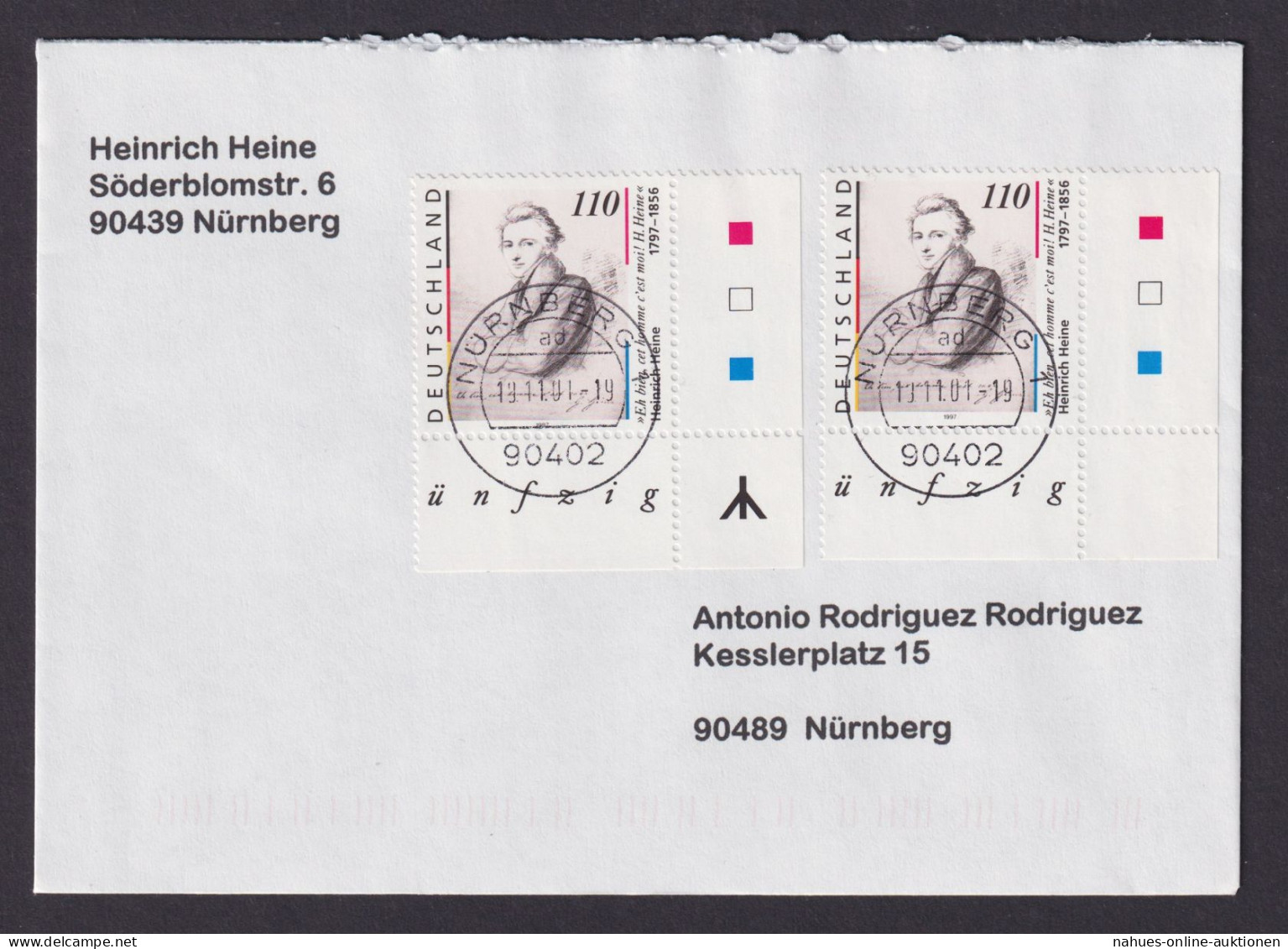 Bund Heine Bogenecke Eckrand Mit + Ohne Runen 1962 I+II Nürnberg Brief - Lettres & Documents