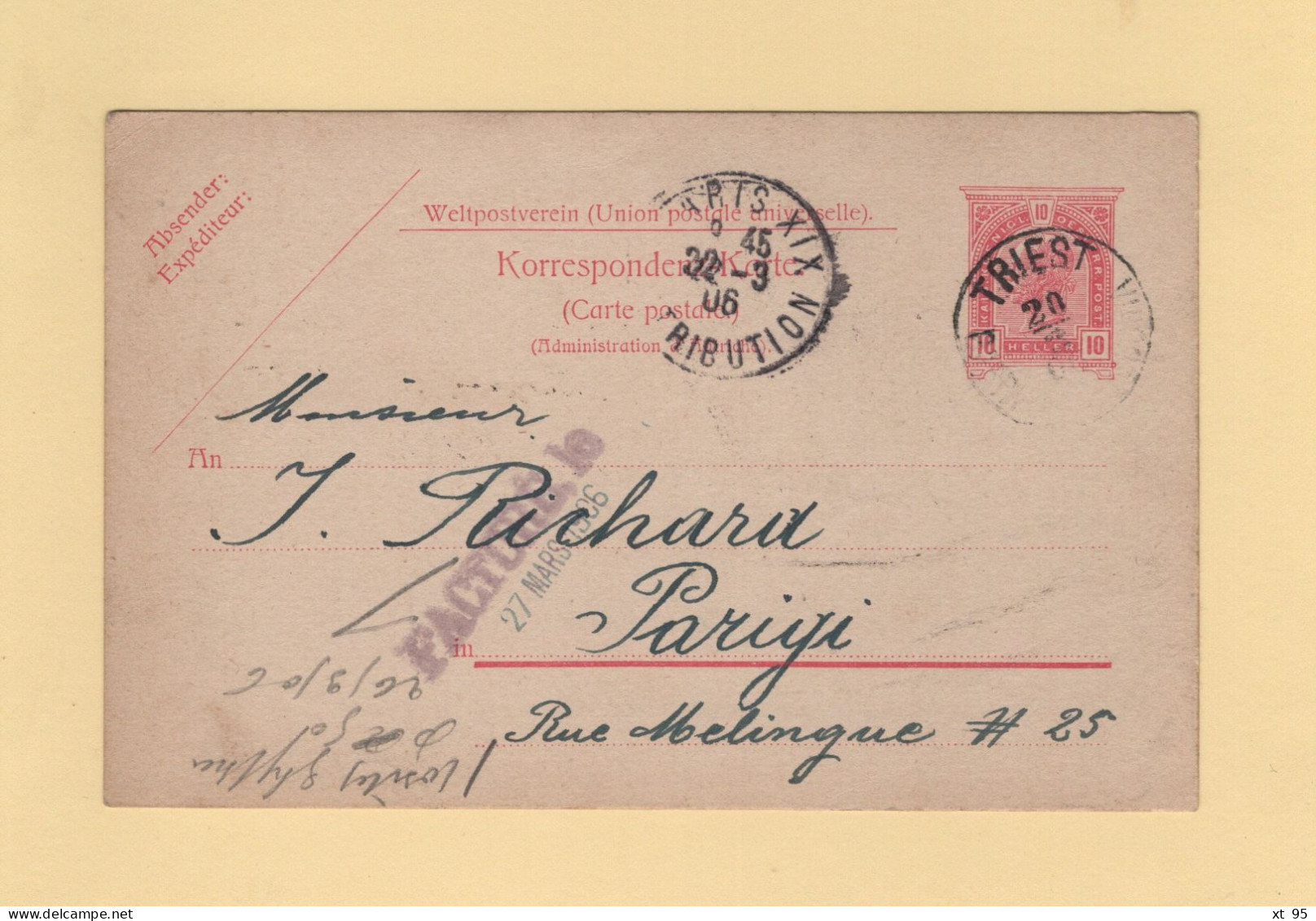 Autriche - Triest - 1906 - Entier Postal - Brieven En Documenten
