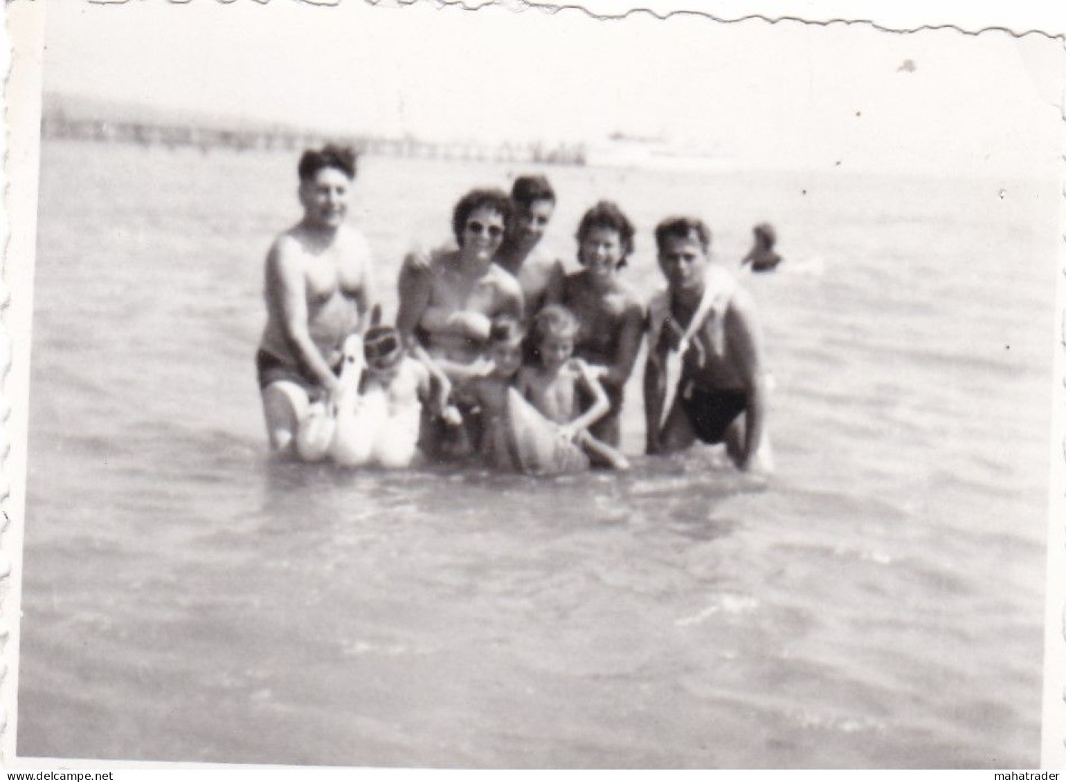 Old Real Original Photo - Naked Men Women Kids In The Sea - Ca. 8.5x6 Cm - Anonymous Persons