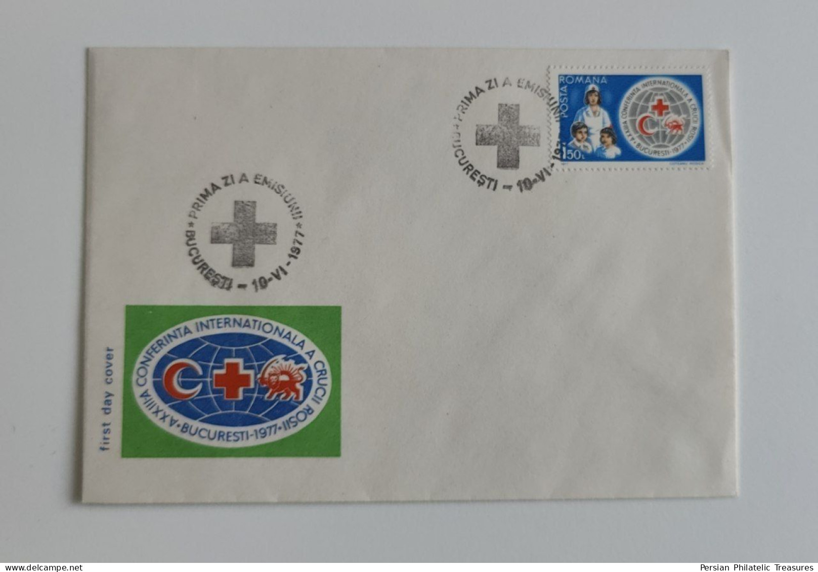 Red Cross, Persia Red Lion And Sun (Iran) , Red Crescent, Romania, FDC, 1977, FDC - Sonstige & Ohne Zuordnung