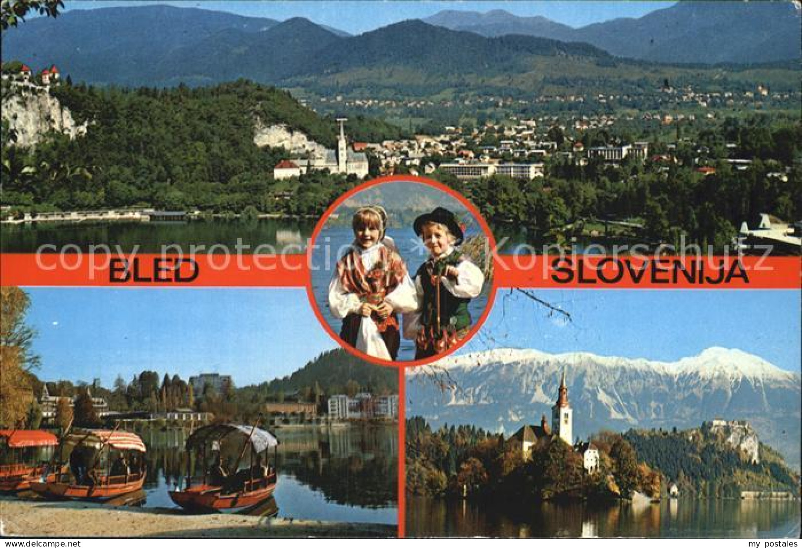 72532673 Bled Panorama Touristenboote Kinder In Landestracht Kirche  - Slovénie