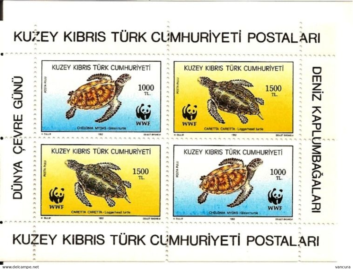 Cypres Kibris Turk. Protected Animals - Turtle WWF 1992 - Tortues