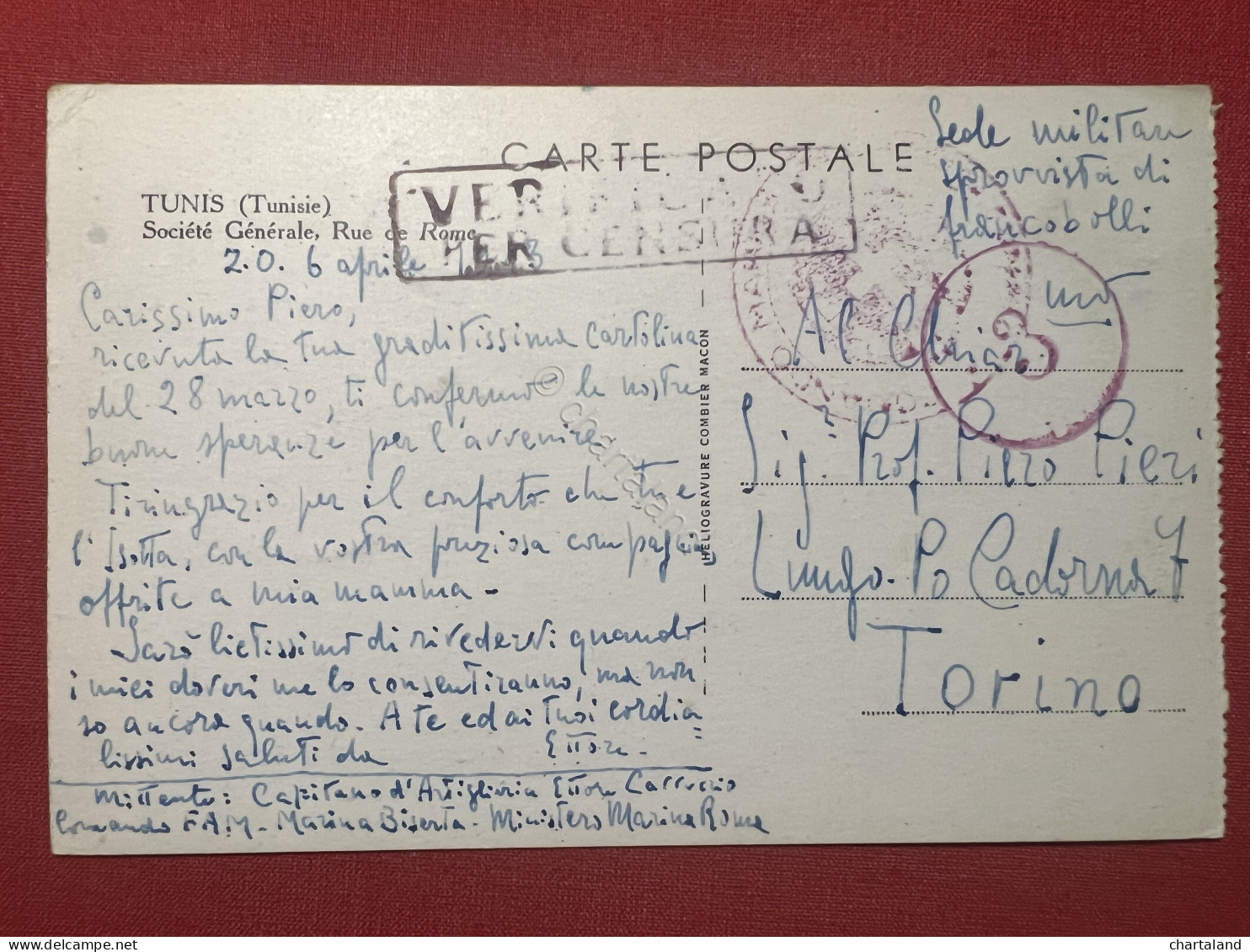 Cartolina - Tunisie - Société Générale, Rue De Rome - 1943 - Autres & Non Classés