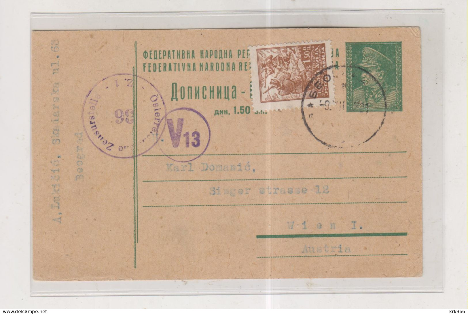 YUGOSLAVIA,1948 BEOGRAD Censored Postal Stationery To Austria - Lettres & Documents