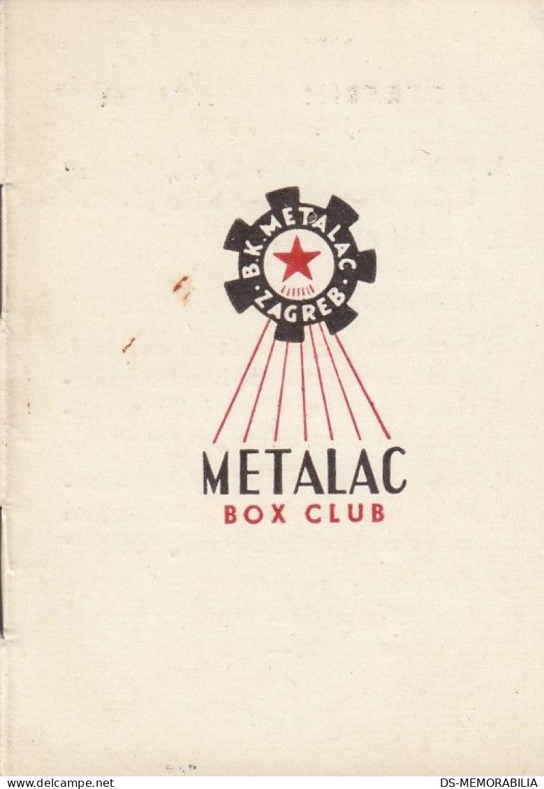 Boxing Club BK Metalac Zagreb CRoatia Member Identity Card 1960 - Sonstige & Ohne Zuordnung