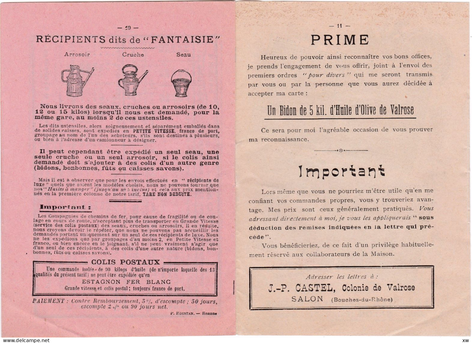 SALON-DE-PROVENCE-13- Livret publicitaire de 12 p. 1904 "FLEURS DE VALROSE"- Fillettes Castel - Huiles d'Olive -19-05-24