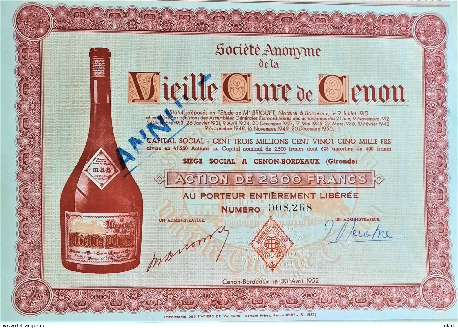 Vieille Cure De Cenon  (1950) - Action De 2500 Francs (Cenon-Gironde) - Other & Unclassified