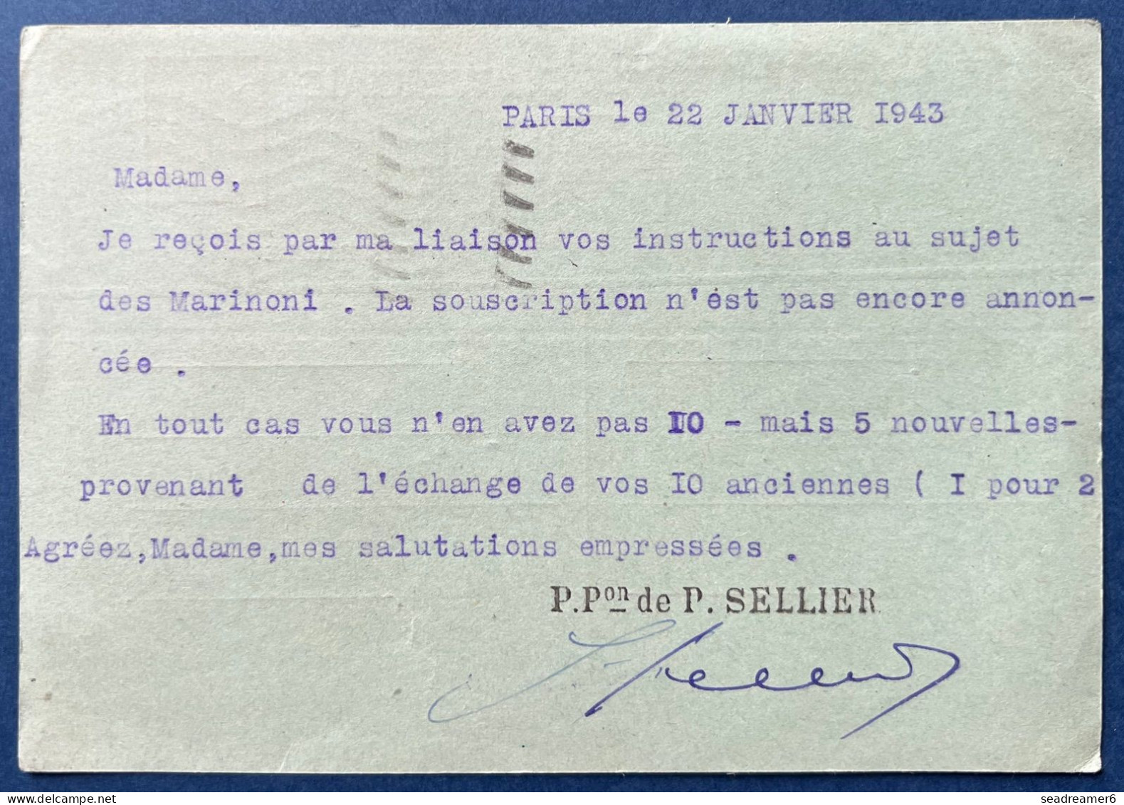 ENTIER CARTE POSTALE COMMERCIALE Pétain 1FR20 Brun Sur Bleu Oblitéré Paris Départ Pour POLIGNY TTB - Standard Postcards & Stamped On Demand (before 1995)