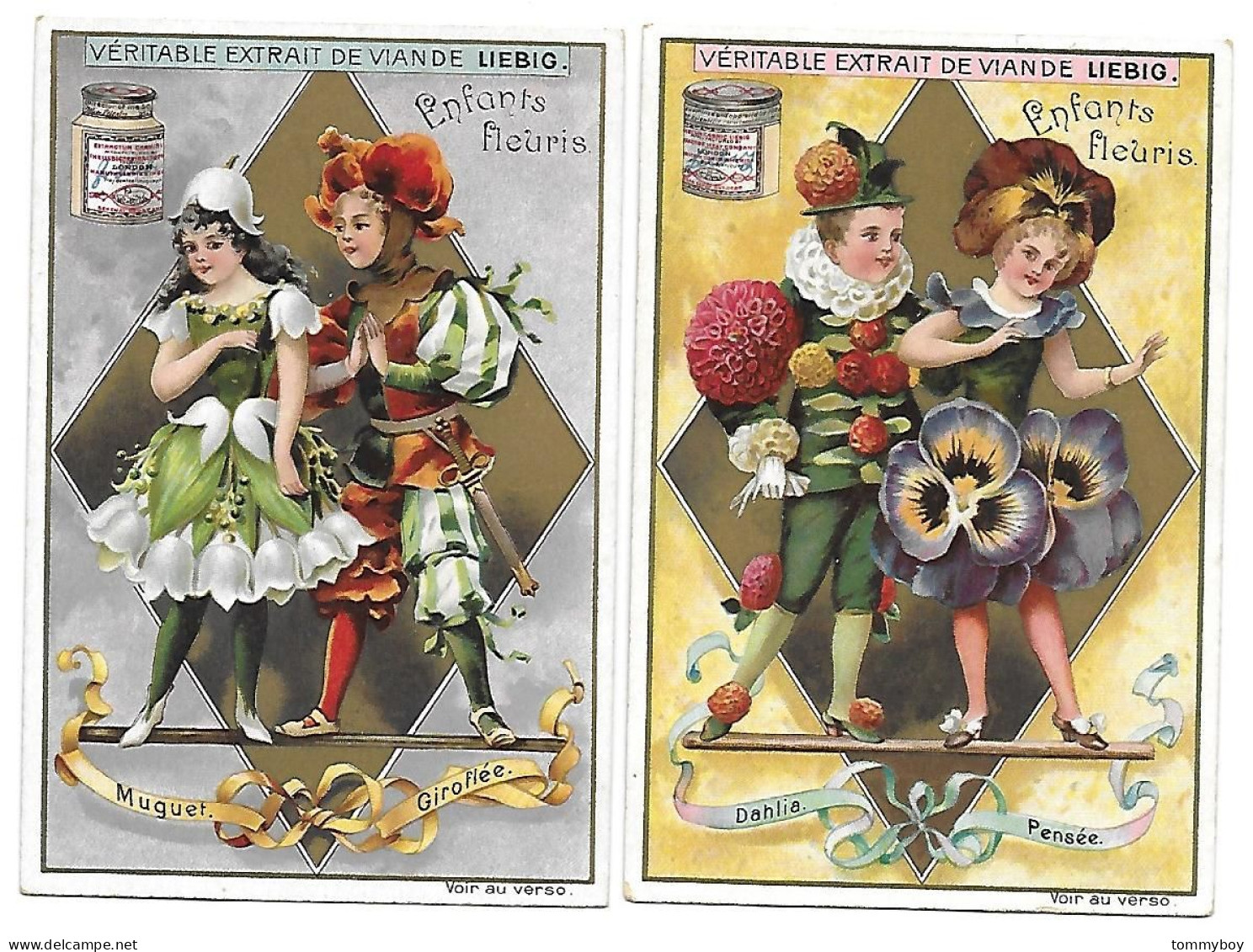 S 554, Liebig 6 Cards, Enfants Fleuris (small Stickers On The Backsides) (ref B12) - Liebig