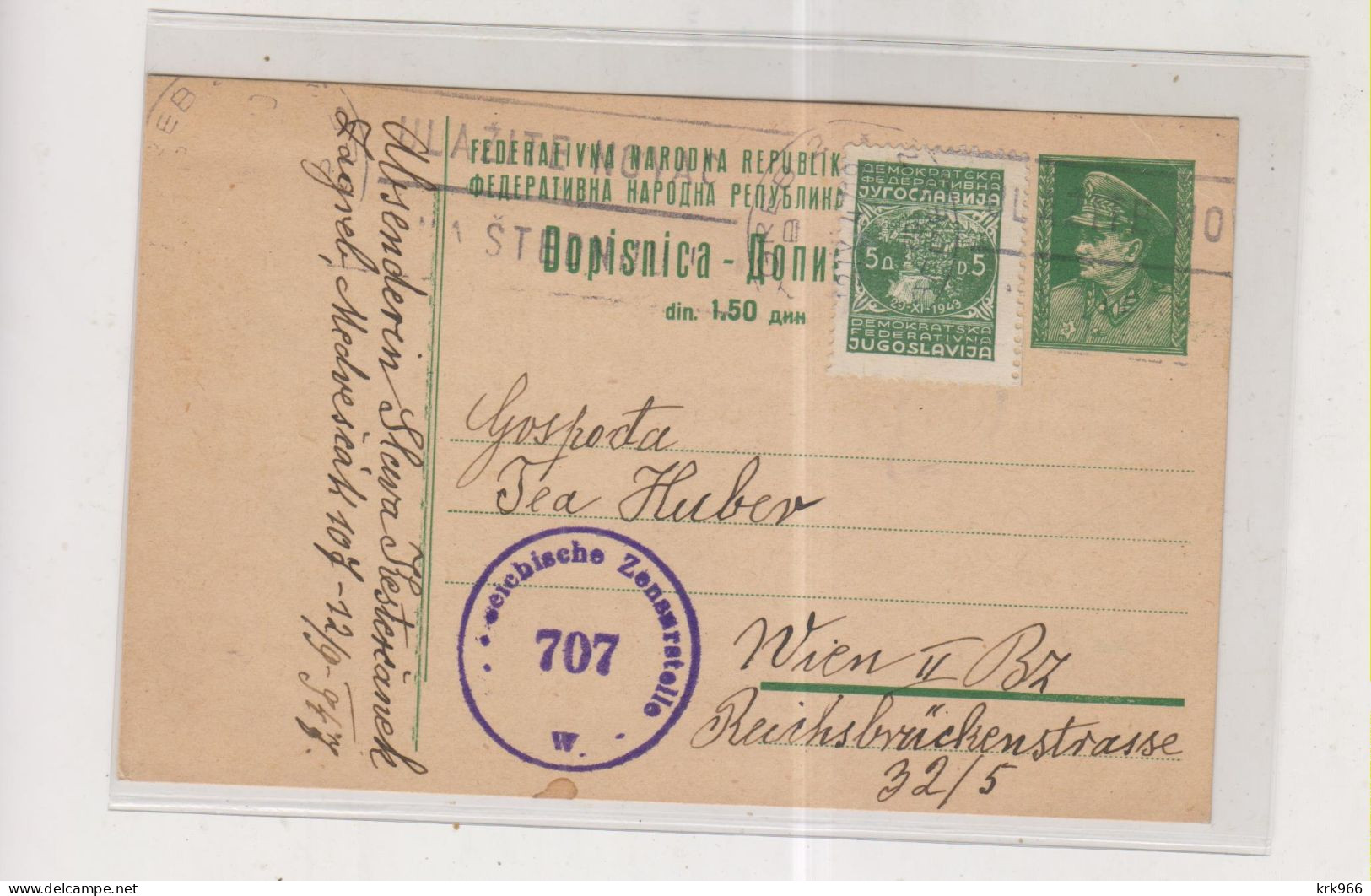 YUGOSLAVIA,1947 ZAGREB Censored Postal Stationery To Austria - Lettres & Documents