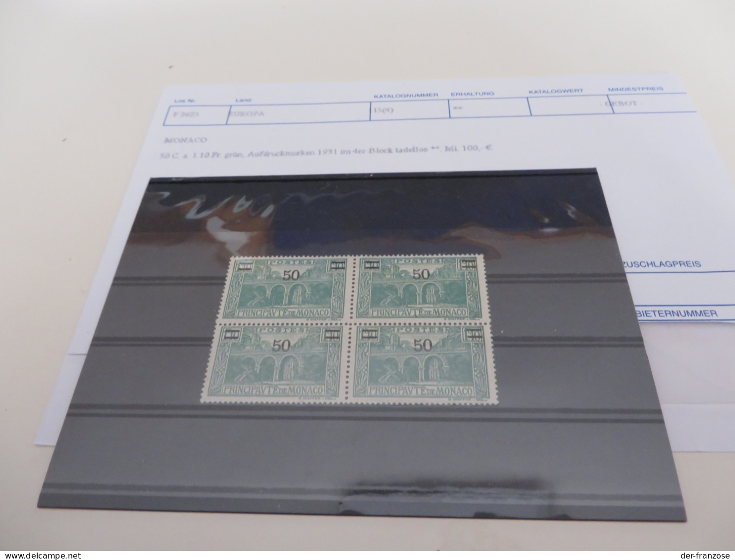 MONACO  1931   ** /  Im  4 Er  BLOCK  50 C  Auf  1.10 Fr. Grün Mi. :  100,00 €. - Unused Stamps