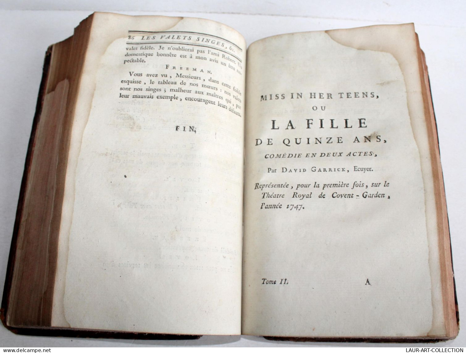 OEUVRES DE DAVID GARRICK ECUYER 8 PIECE THEATRE 1784 CYMON VALET MENTEUR LILLIPUT / LIVRE ANCIEN XVIIIe SIECLE (1303.32)