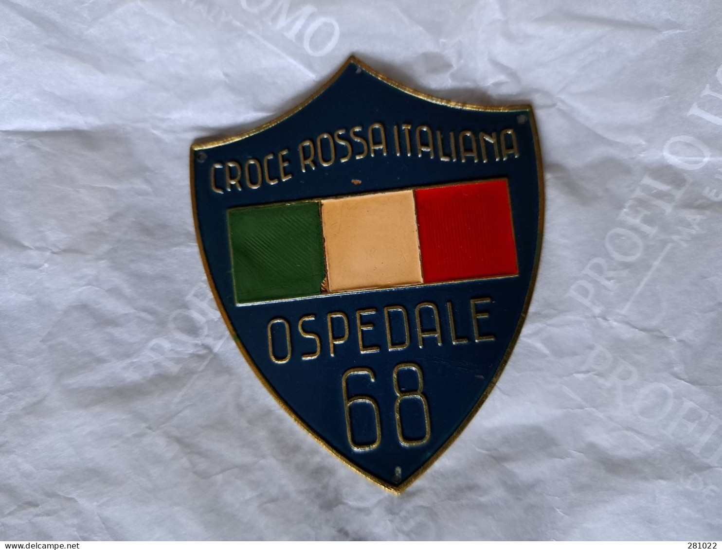 Croce Crossa Italiana - Corpo Militare CRI - Rarissimo Scudetto Metalico Ospedale N. 68 Guerra Di Corea - Autres & Non Classés