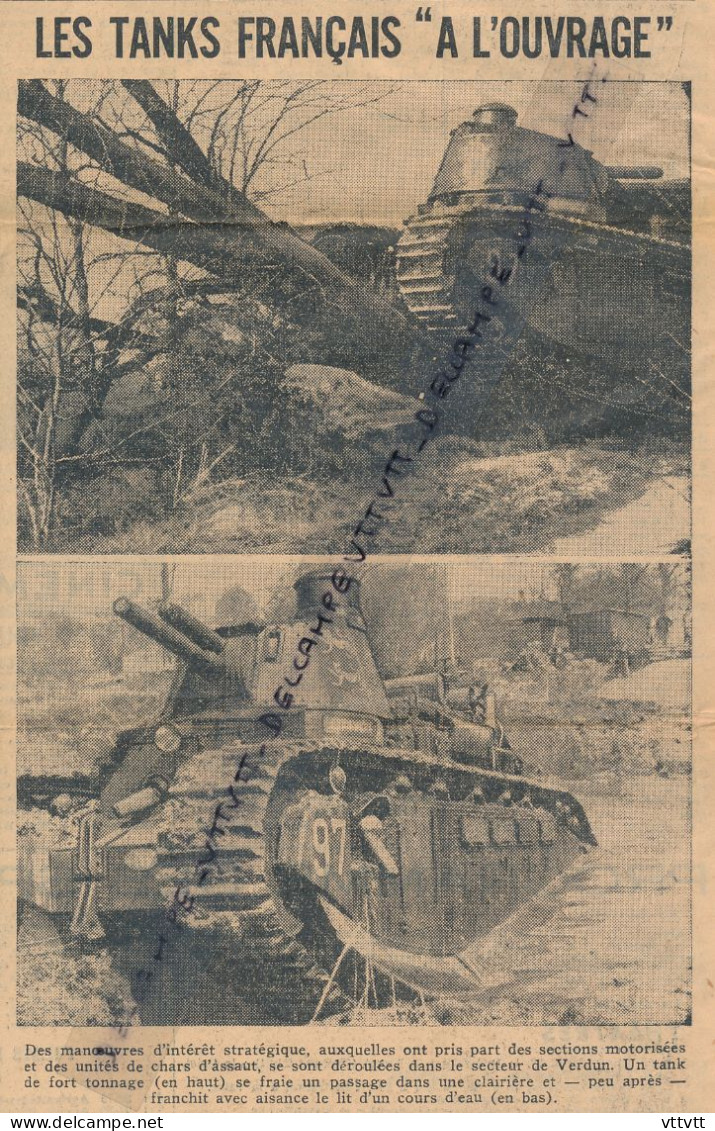Document (1938), Verdun, Les Tanks Français à L'ouvrage Dans Une Carrière Et Le Lit D'un Cours D'eau, Manoeuvres - Collezioni