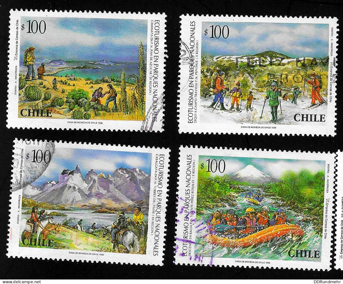 1996 Natonal Parks  Michel CL 1792 - 1795 Stamp Number CL 1185a - 1185d Yvert Et Tellier CL 1394 - 1397 Used - Chile