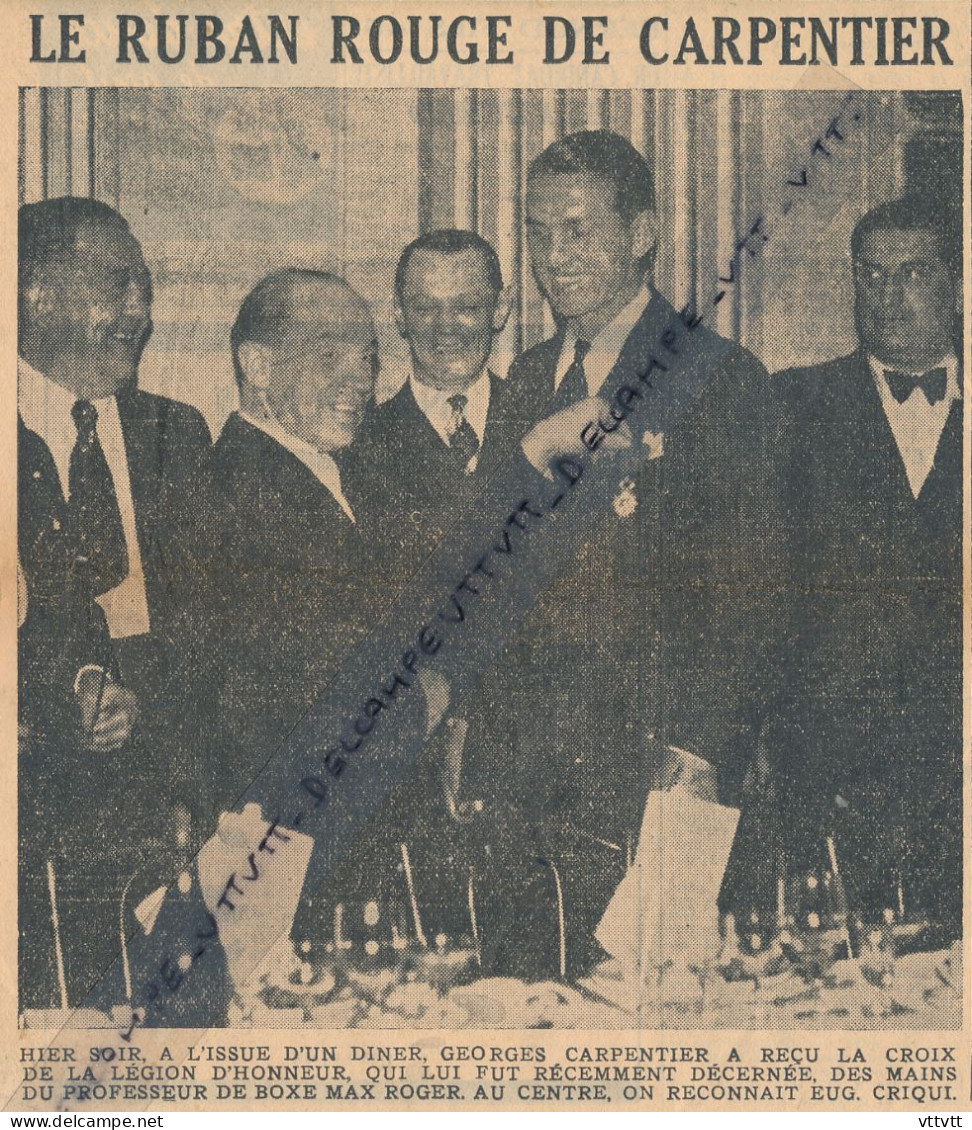 Document (1938), Boxe, La Croix De La Légion D'honneur Pour Georges Carpentier Des Mains De Max Roger, Eugène Criqui - Collezioni