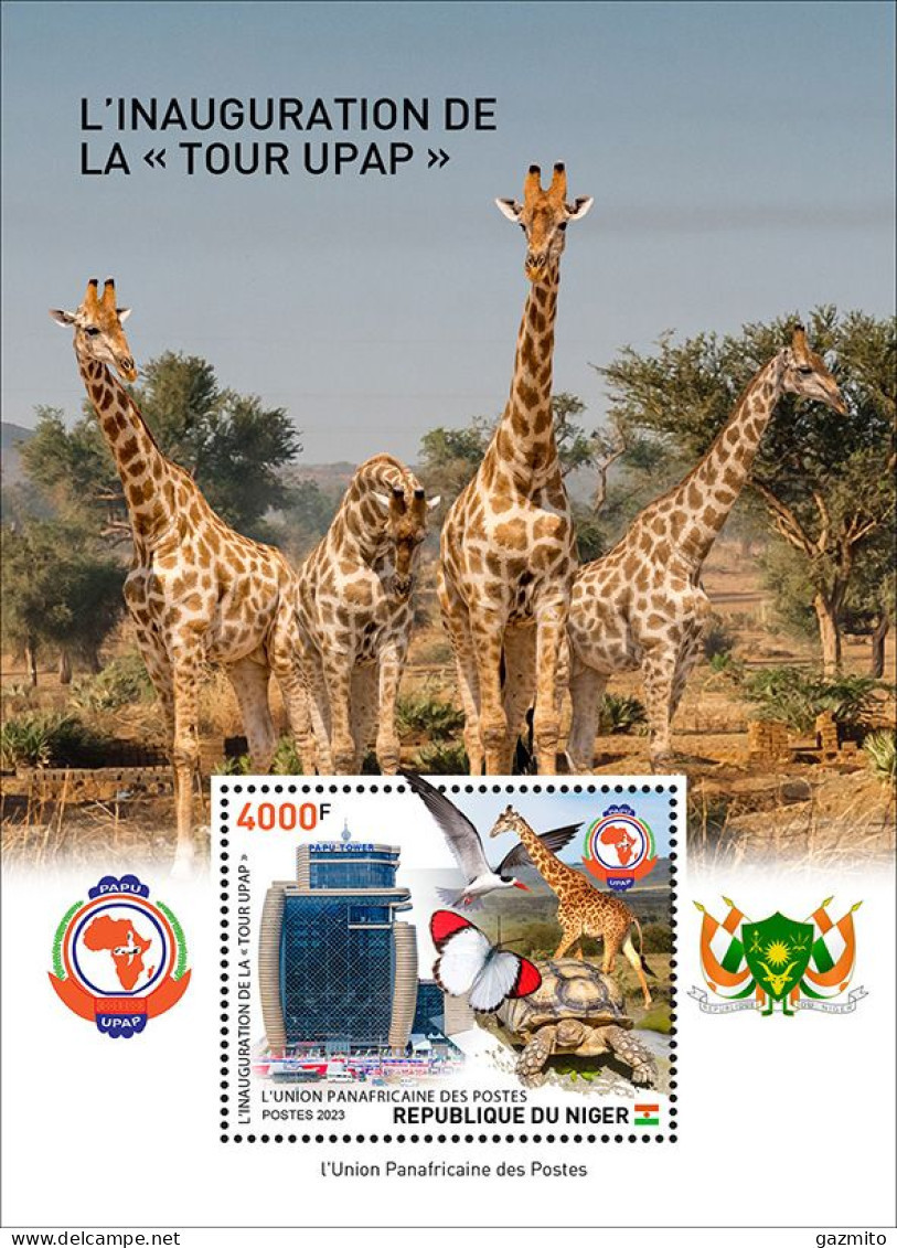 Niger 2023, PAPU, Giraffe, Butterfly, Turtle, Bird, Join Issue, Block - Giraffe