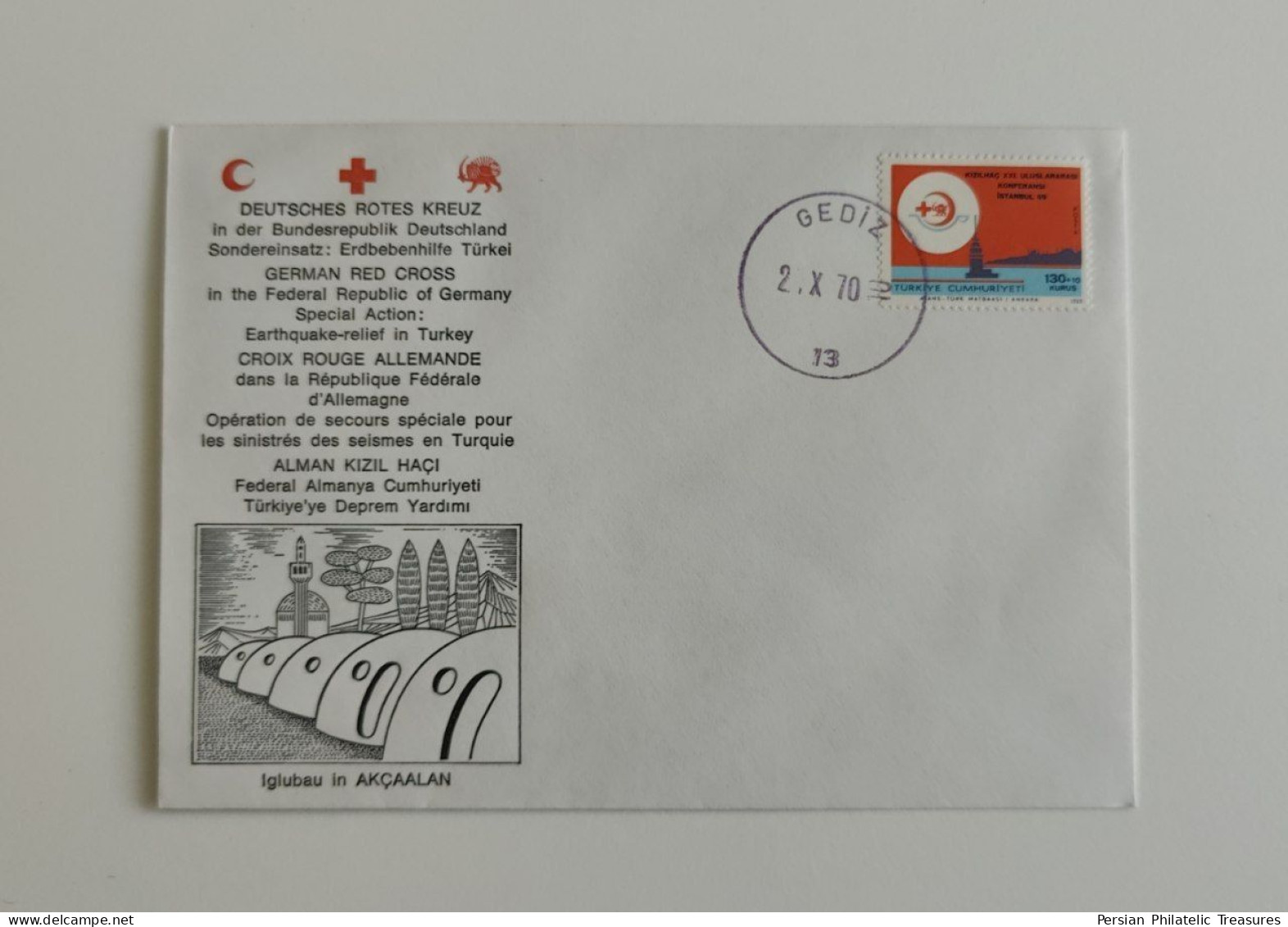 Deutsches Rotes Kreuz, Red Cross, Persia Red Lion And Sun (Iran) , Red Crescent, Germany, Turkey, Akçaalan, FDC - Other & Unclassified