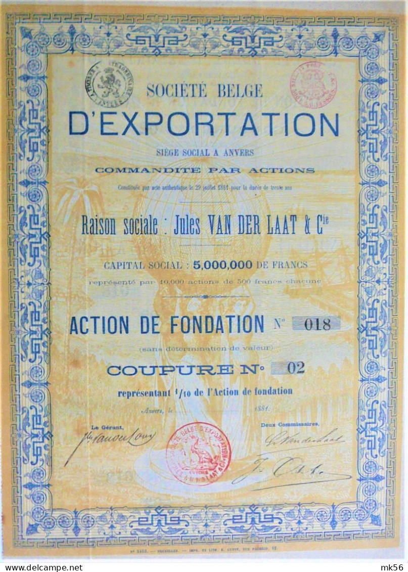 Société Belge D'Exportation - Action De Fondation  (1881 !!) - Antwerpen - Industry