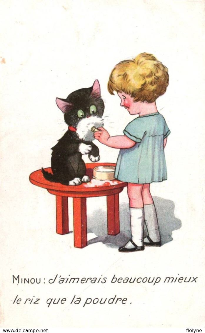 Chat - Cpa Illustrateur - Chat Se Faisant Maquiller Par Une Enfant - Katze Cat - Chats