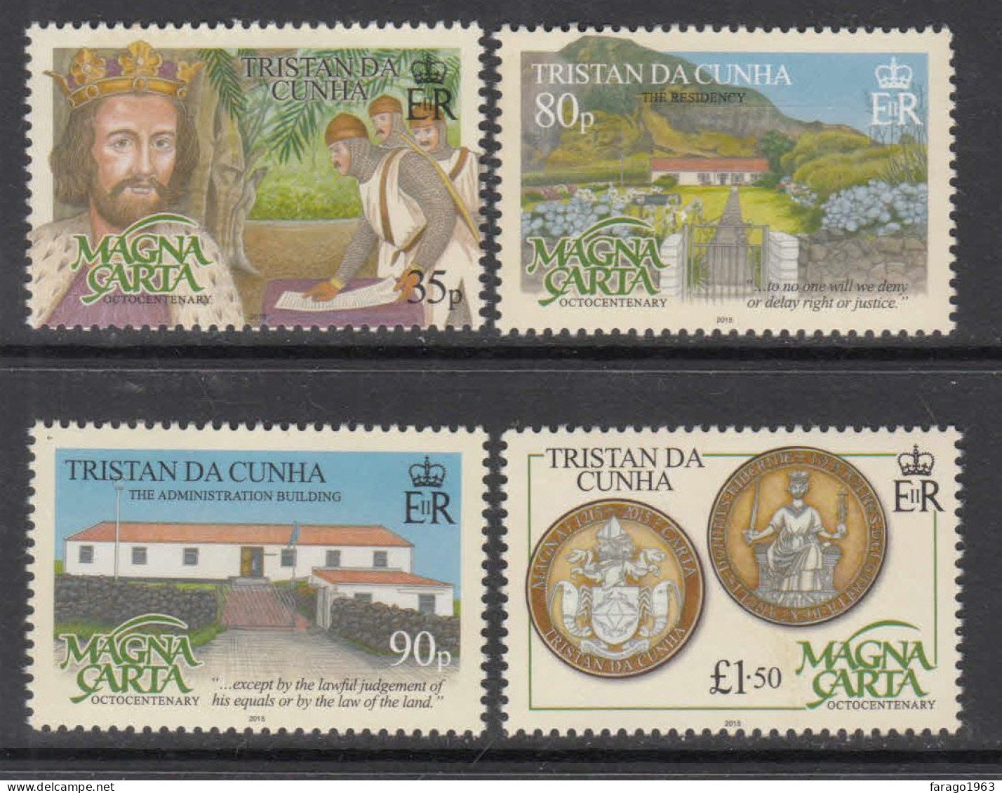 2015 Tristan Da Cunha Magna Carta Constitution Rights Complete Set Of 4 MNH - Tristan Da Cunha