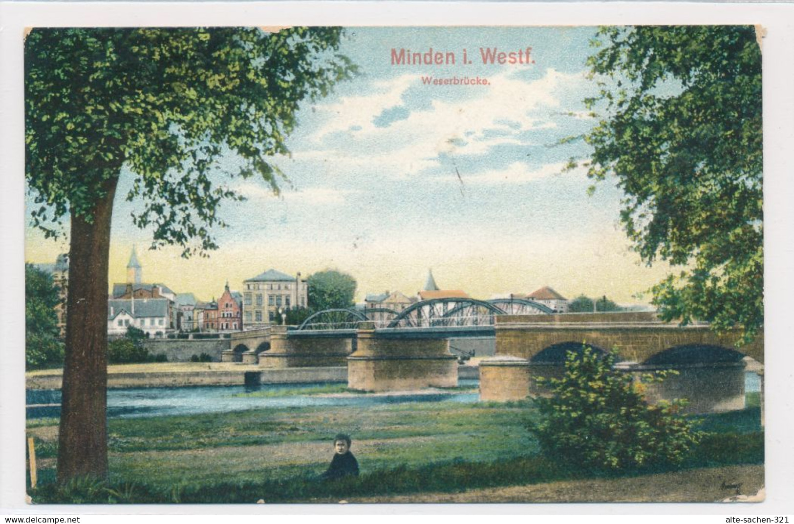 AK 1908 Romantischer Blick über Weserbrücke Nach Minden - Minden