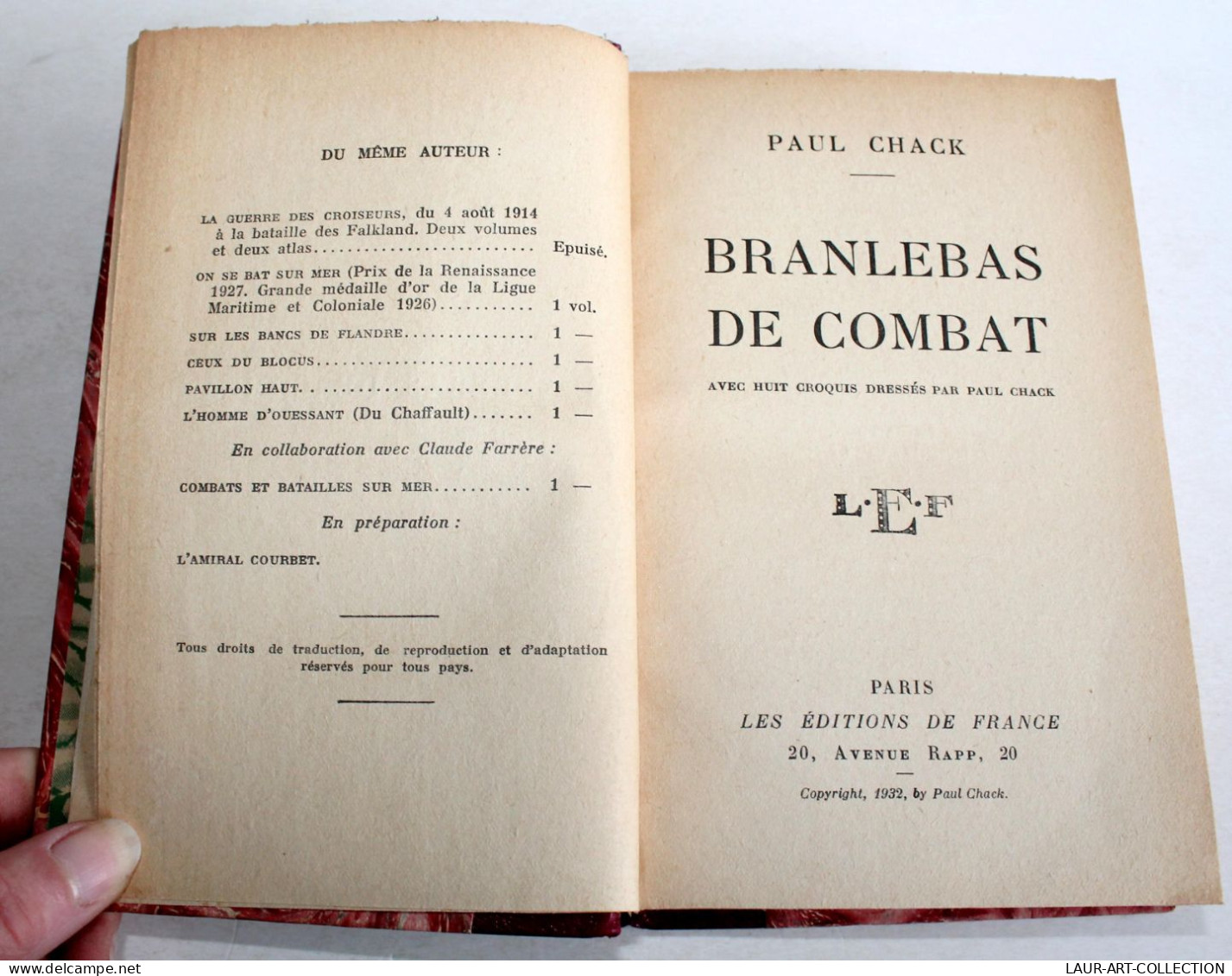 BRANLEBAS DE COMBAT De PAUL CHACK AVEC 8 CROQUIS DRESSÉS 1932 EDITIONS DE FRANCE / LIVRE ANCIEN XXe SIECLE (1303.41) - 1901-1940