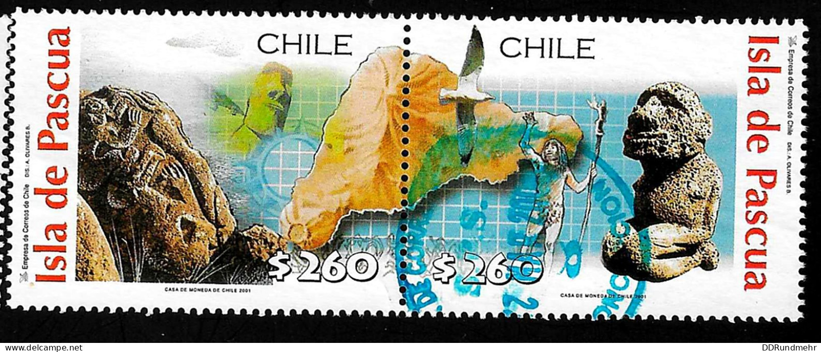 2001 Easter Islands Michel CL 2016-2017 Stamp Number CL 1361 Yvert Et Tellier CL 1586-1587 Stanley Gibbons CL 1993a Used - Chili