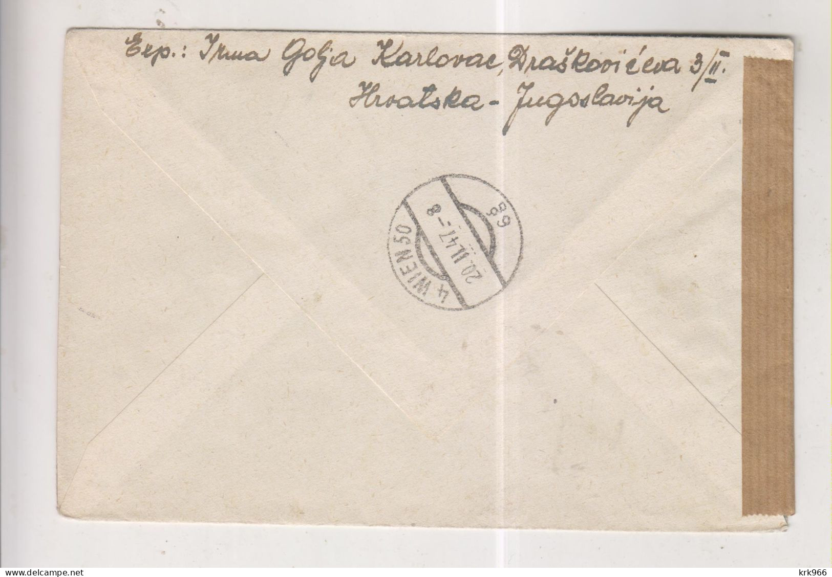 YUGOSLAVIA,1947 KARLOVAC Registered Censored Cover To Austria - Covers & Documents