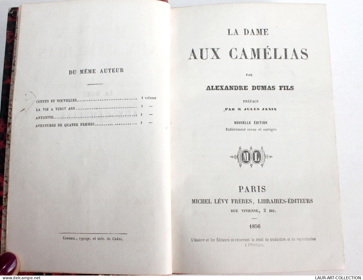 LA DAME AUX CAMELIAS Par DUMAS FILS, PREFACE De JANIN NOUVELLE EDITION 1856 LEVY / LIVRE ANCIEN XIXe SIECLE (1303.43) - 1801-1900
