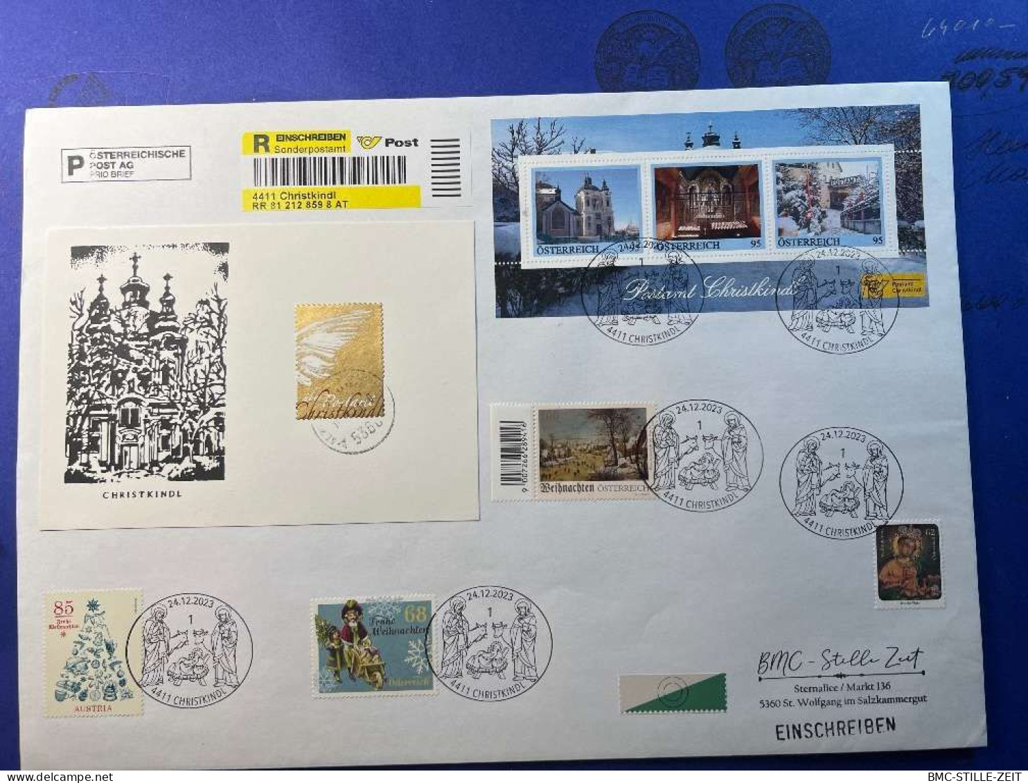 UNIKAT - Gross-Schmuckkuvert Postamt 4411 Christkindl 24.12.2023 Christkindl - Amtlich Gelaufen! - Covers