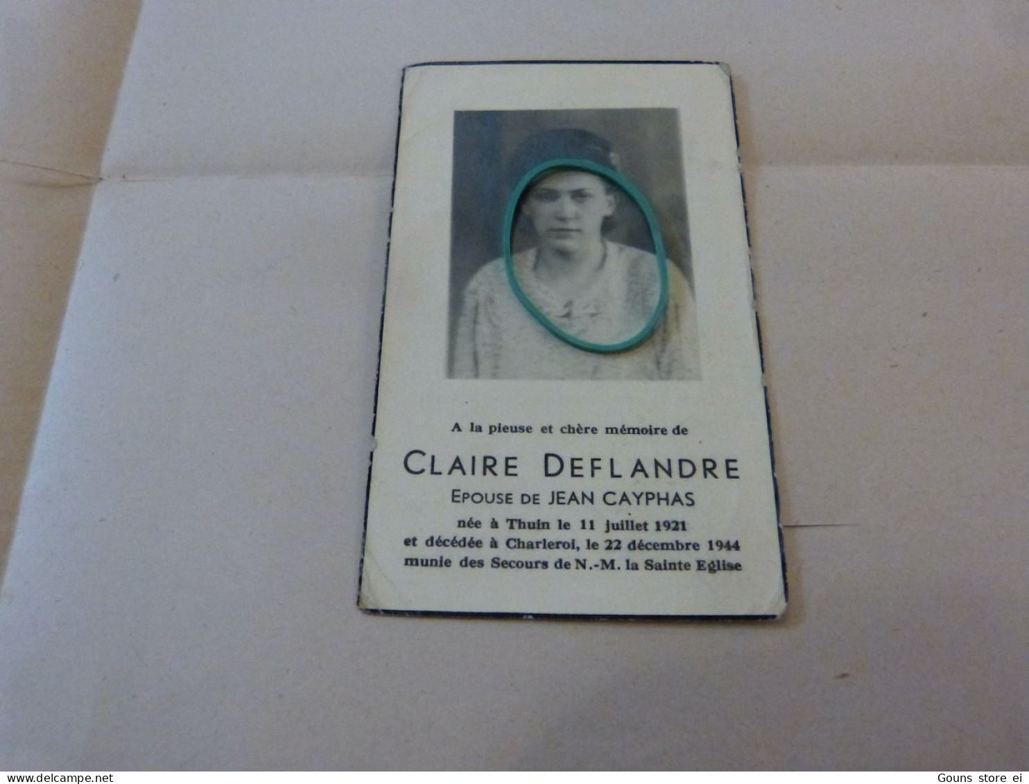 BC18A Souvenir Claire Deflandre Cayphas Thuin 1921 1944 - Décès