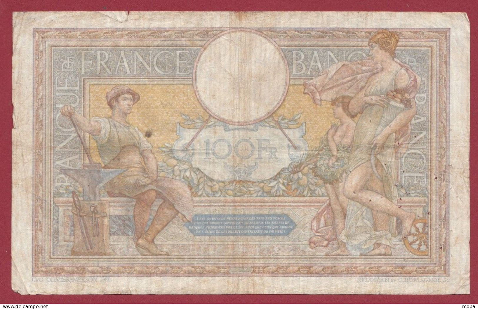 100 Francs "Luc Olivier Merson" Du 25/03/1937.BV --Alph .D.53457 Dans L 'état (4) - 100 F 1908-1939 ''Luc Olivier Merson''