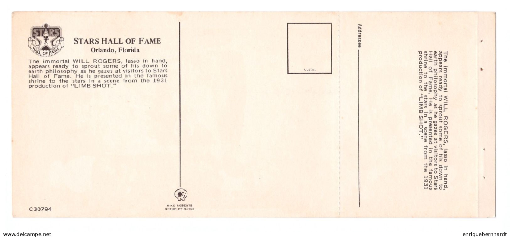 UNITED STATES // FLORIDA // ORLANDO // STARS HALL OF FAME // WILL ROGERS - LIMB SHOT (1931) - Musées