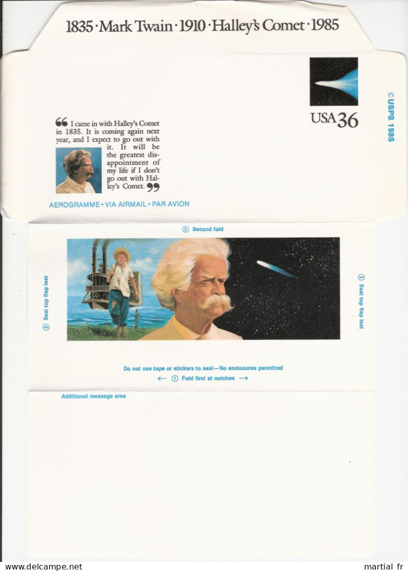 USA ESPACE SPACE WELTRAUM MARK TWAIN HALLEY'S COMET HALLEY MOUSTACHE COIFFURE BATEAU NAVIRE COMETA - Etats-Unis