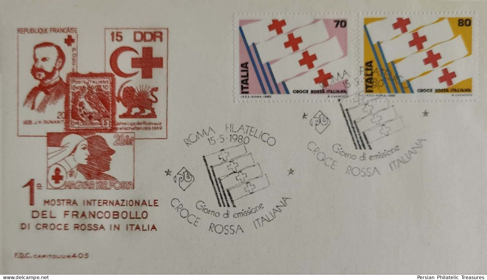 Red Cross, Persia Red Lion And Sun (Iran) , Red Crescent, Italy, Italia, 1980, FDC - Non Classés