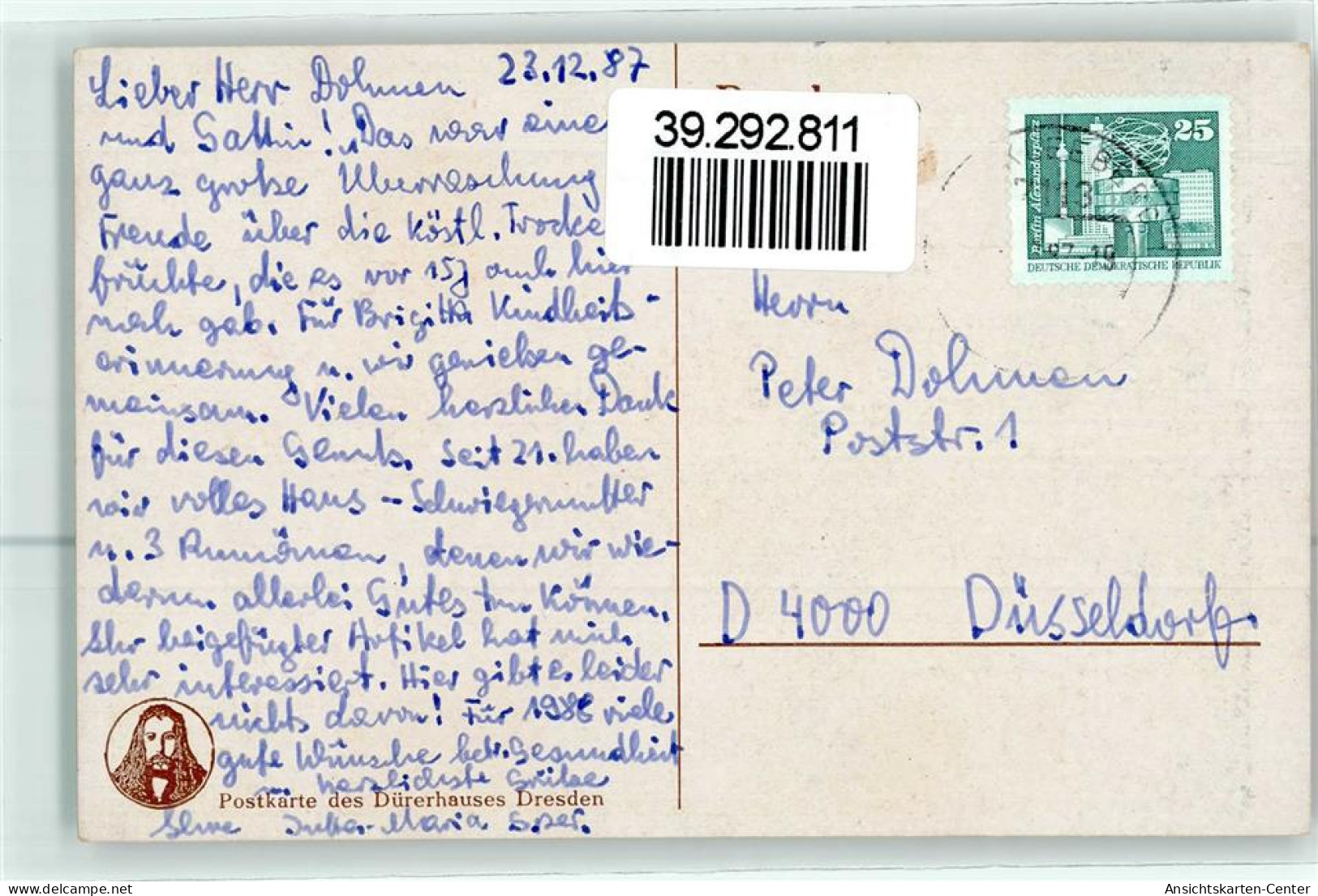 39292811 - Postkarte Des Duererhauses Dresden - Putten Sektflasche Engel  Sign. C.F. - New Year