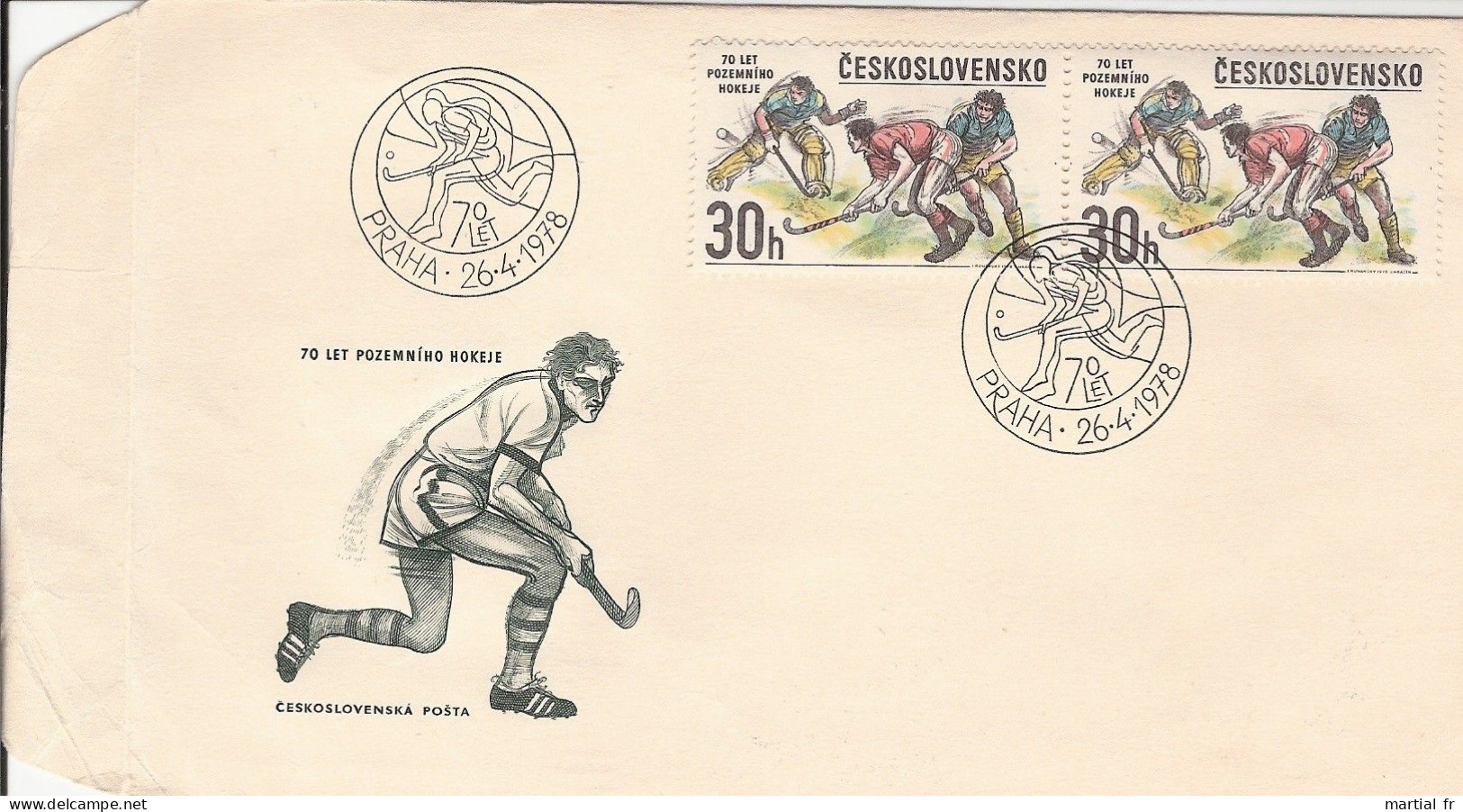 TCHECOSLOVAQUIE CESKOSLOVENSKO FDC HOCKEY SUR GAZON 1978 PRaHA PRAGUES LETPOZEMNIHO HOKEJE Feldhockey - Hockey (sur Gazon)