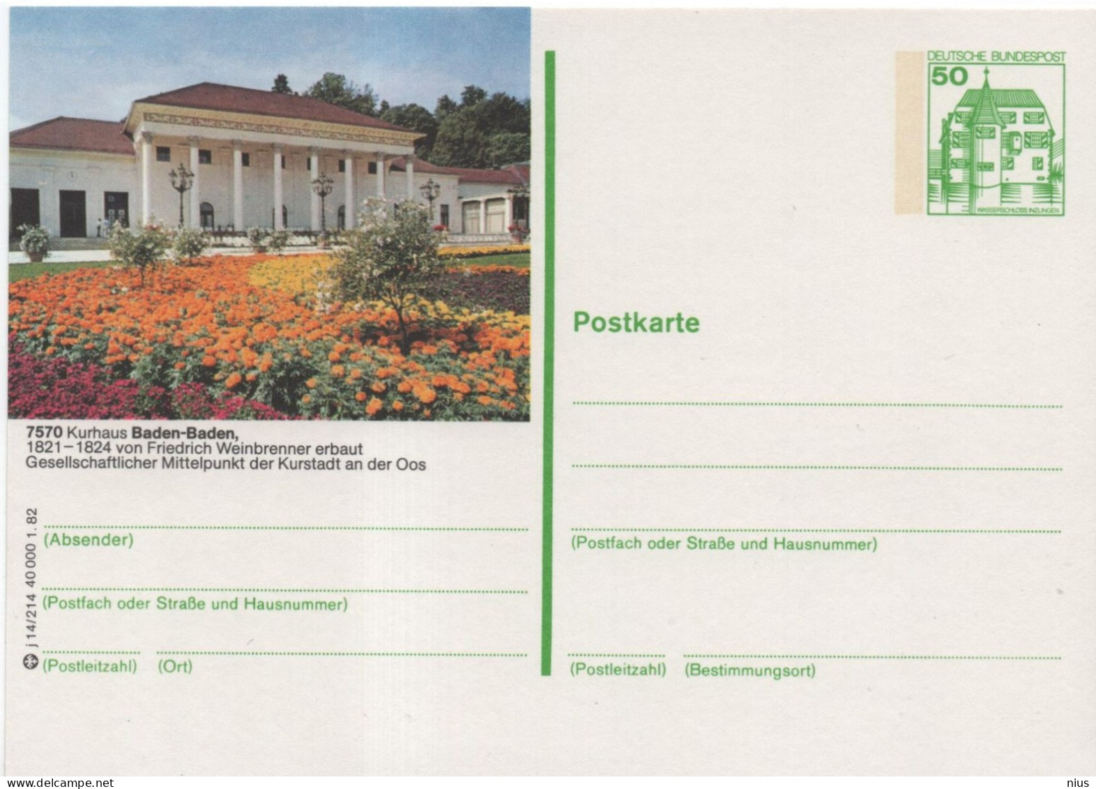 Germany Deutschland 1982 Baden-Baden, Kurhaus - Postcards - Mint