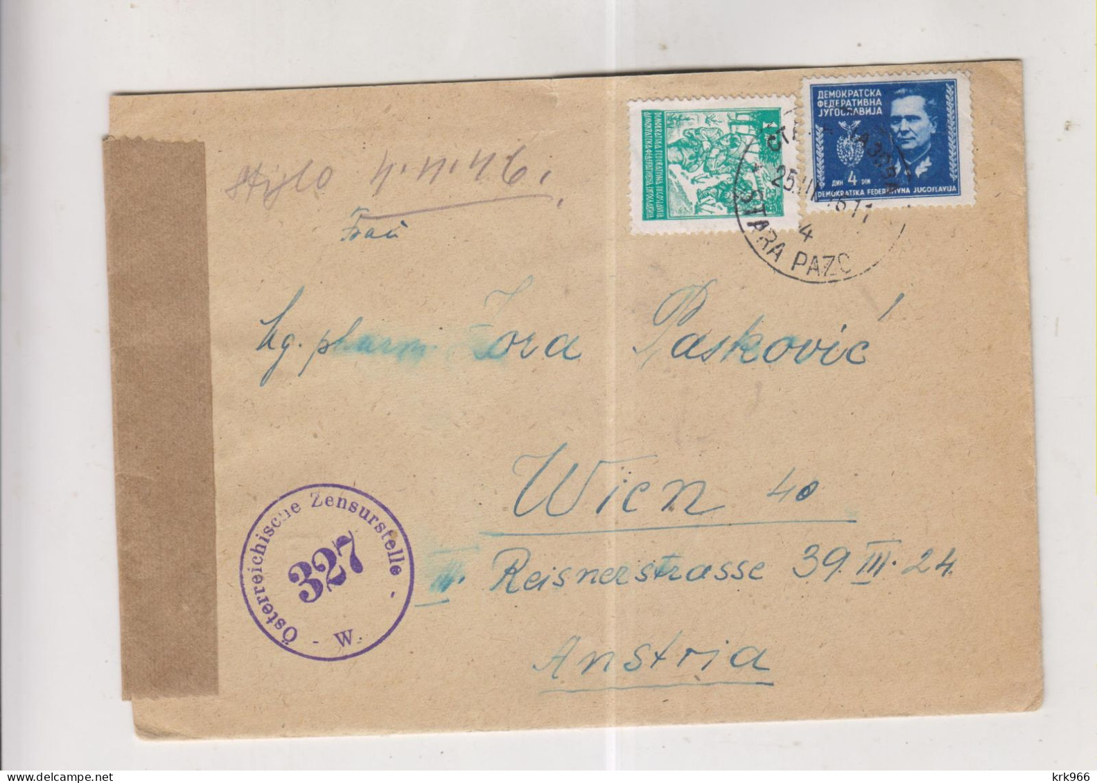 YUGOSLAVIA,1946 STARA PAZOVA  Censored  Cover To Austria - Briefe U. Dokumente