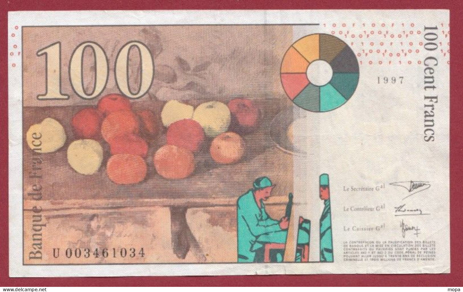 100 Francs "Cézanne"----1997---Alph U.003---Numéro 461034---dans L 'état (6) - 100 F 1997-1998 ''Cézanne''