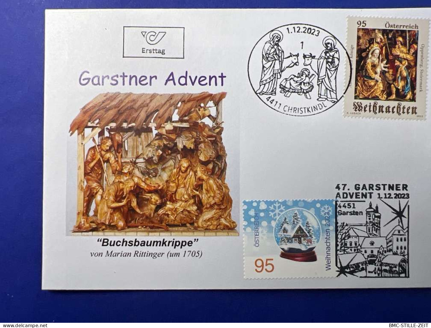 Schmuckkuvert Kombination 47. Garstner Advent - Christkindl - 01.12.2023 - FDC