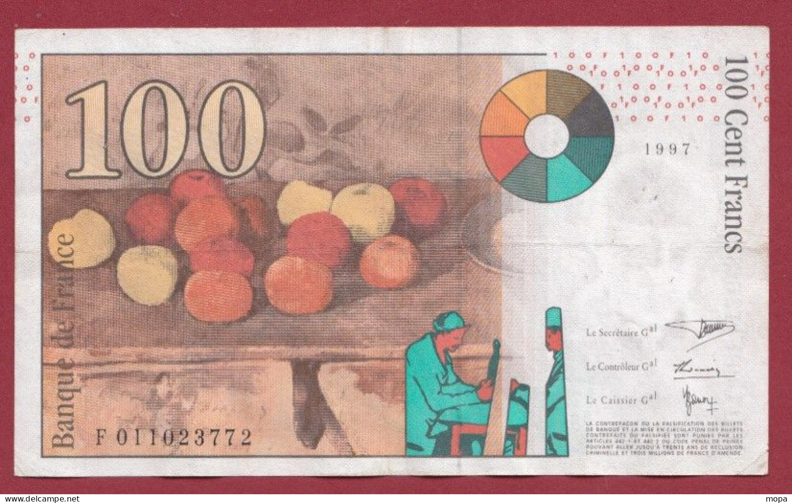 100 Francs "Cézanne"----1997---Alph F.011---Numéro 023772---dans L 'état (9) - 100 F 1997-1998 ''Cézanne''